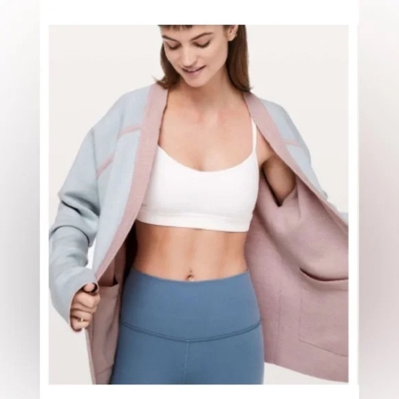 Lululemon Reverse ME Sweater Wool Cardigan Open Front Pockets Chalk Size 6 - Picture 7 of 9